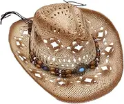[CATIEBYE] Straw Cowboy Hat Beach Hat Straw Hat Men Cowgirl Hats Women Light up Cowboy Hat Caps for Men Hat for Women Large Hat White Hat Hard Hat Summer Hats Hat for Men Hat Women Coffee
