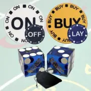 Binion's Vegas Casino Craps Dice Blue Polished + On/Off Buy/Lay Lammers + Pouch