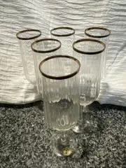 Set Of 6–STYLESETTER BOHEMIA CRYSTAL "ROMY" 24K GOLD RIMMED 8 OZ FLUTES