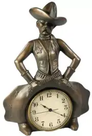 Clock AMERICAN WEST Lodge Bowlegged Cowboy Sheriff Resin Quartz Movement
