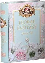 Basilur Floral Fantasy Tea Book - Luxury Tea Gift - 100g Loose Leaf Ceylon Green Tea (Rose & Cherry)