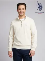 U.S. Polo Assn Cream Mens 1/4 Zip Sweatshirt (H66103) | $150