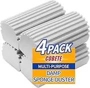 COBETE Damp Clean Duster Sponge,4pack Magic Sponge Eraser,Reusable Damp Dusting Sponge Household Cleaning for Blinds, Glass, Baseboards,Radiators,Window Track Grooves(Grey)