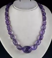 Natural Amethyst Beads Carved Oval 1 L 740 Ct Purple Gemstone Silver Necklace
