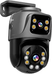 MOVOLS Dual-Lens PoE Security Camera 6MP Pan/Tilt PTZ 360 Camera Outdoor, Person/Vehicle Detect, Spotlight Siren, Color Night Vision(Can not be Used Alone，Only Work with NVR System by PoE)