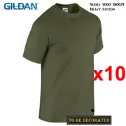 10 Packs Gildan T-SHIRT Basic Tee S - 5XL Small Big Men Heavy Cotton (Military Green)