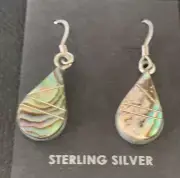 Native Pava Shell Minimalist Navajo Sterling Silver Inlay Earrings 1" 13073