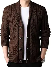 [JEShifangjiusu] Mens Shawl Collar Cardigan Sweaters Classic Button Cable Knit Sweater Causal Open Front Knitted Coat