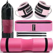 Barbell Pad for Hip Thrust Squat Bar Pad Foam Barbell Pad for Weight Bar Cushion with 2 Gym Ankle Straps 1 Booty Band and Carry Bag for Standard Olympic Bars