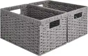 Handcrafted Gray Wicker Storage Baskets with Handles - 2-Pack for Modern Homes