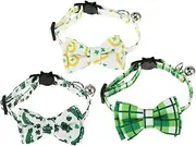 ERINGOGO 3pcs Adjustable Pet Bow Collar with Bell Patrick's Day Festival Cat Collars for Daily Wear and Parties Stylish Design for Cats Soft and Safe