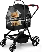 Foldable Dog Stroller, 3 in 1 Pet Stroller for Small Medium Dog Cat up to 50lbs, Detachble Portable Pet Bag, Storage Basket and One-Button Folding Frame