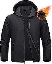 [MAGCOMSEN] Men's Waterproof Fleece Lined Rain Jacket Lightweight Softshell Raincoat with Hood Winter Hiking Windbreaker