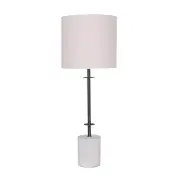 Sarantino Concrete & Metal Table Lamp with Ghost-White Linen Drum Shade