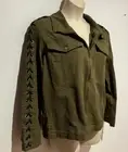 Khaki Long Sleeves Lace Up Collared Utility Jacket / Pockets/ Zip Size 14 NWT