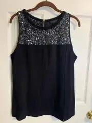 NWT Banana Republic Monogram BR Label Black Sequin Trim Tank Blouse Top 14 L