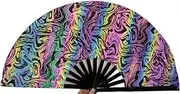 Reflective Hand Fan UV Large Folding Hand Bamboo Holographic Look Holding Hand Fan for Festival (A25, One size)