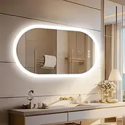 LUVODI Oval LED Bathroom Mirror: 600x1200mm Wall Lighted Vanity Mirrors with Anti-Fog 3 Colors Dimmable Lighting Smart Switch Memory Function Plug-in Makeup Mirror Vertical or Horizontal