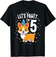 [X.Style] 5 Years Old Corgi Dog Lover 5th Birthday Party Outfit Kid ds059 T-Shirt (S) Black