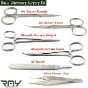 6 Pcs Small Animals Surgery Instruments Hemostat Forceps Scissors BP Handle