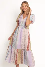 [PUP78] Verona Patchwork Midi Dress - Botanic Multi XS Multi