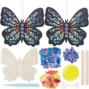 WEBEEDY 2 Sets Butterfly Mosaic Tiles Kit with Wooden Bases, Wall Hanging DIY Mosaic Kit, Unique Gifts for Women, Birthday Gift, 15x13.5cm