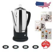 Lightweight 12-Cup Coffee & Tea Percolator - Cool-Touch Handle & Non-Slip Feet