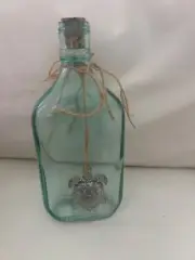 9” Blue/Green decorative bottle with turtle accent