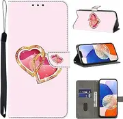 [TUOLISG] Mobile Phone Case for Samsung Galaxy A34 5G Case, PU Leather Case Foldable Flip Case Magnetic Card Slot Stand Function Protective Case for A34 5G - Love Peach