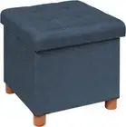 Storage Ottoman Cube, Linen Ottoman with Wooden Legs, Foldable Fabric Ottoman F