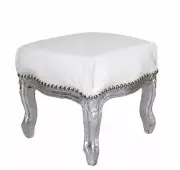 Baroque Stool Bench White Silver Footrest Stool Footstool