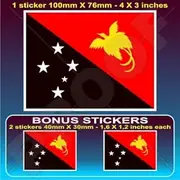 Papua New Guinea Flag, Niugini Papuan New Guinean 4" (100mm) Vinyl Bumper-Helmet Stickers, Decals x1+2 Bonus