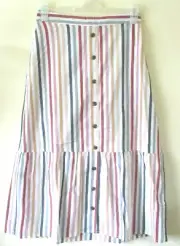 Warehouse Midi Skirt Sz 12 Candy Stripe Buttons White Yellow New
