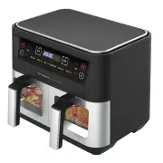 Kitchen Couture Dual View 2 x 5 Litre Air Fryer 6 Programs Stainless Steel Silver 10 Litre
