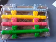 Hollow Teething Tubes with Safety Shield Silicone Teether Toy Babies 3-18 M
