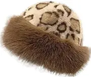 [BSYLOO] Women's Winter Leopard Print Faux Fur Bucket Hat – Fluffy Fur Hat for Women, Cozy & Stylish Faux Fur Bucket Hat, Winter Ladies Outdoor Hat