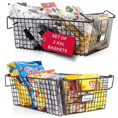 2 Set XXL Stackable Wire Baskets for Organizing,Snack & Chips Organizer for Pant