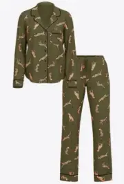 Victoria’s Secret Modal Pajama Set 2 Pants & Top Olive Leopard Size XXL NWT