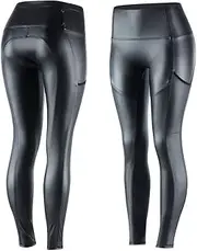 [HORZE] Women's Hanna PU Leather Tights - Phone Pocket