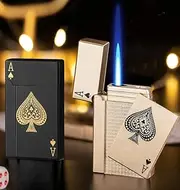 2 Pack Torch Lighters Butane Refillable Adjustable Jet Flame Torch Lighter, Windproof, Safe,Classic 3D Engraving Pattern Pocket Lighters (Without Butane) (Black+ Golden)