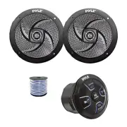 Pyle 4-CH Marine Bluetooth Controller, 2x 8'' 320W Boat Speakers (Black) w/Wire