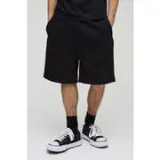 Mens Black 260GSM Loopback Basic Oversized Fit Drop Crotch Shorts