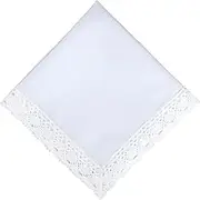 EHouseHome Dinner Cloth Napkins with White Lace Trim Waterproof Spillproof Faux Linen Fabric Napkins,Set of 12, 18 x 18 Inch,White