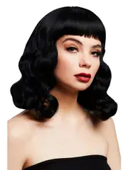 Bettie Womens Deluxe Short Black Costume Wig with Fringe