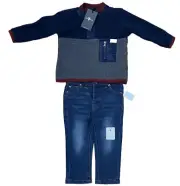 7 For All Mankind Navy Blue Gray Baby Boy Sweater Jean Pants Set Size 12 Months