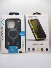 iPhone 14 Pro: ⚪️ Gray Speck Presidio2 Grip Case + Privacy Screen Protector
