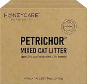 HONEY CARE Petrichor Mix Cat Litter I Tofu Cat Litter I Nature Plant-Based Pellets and Bentonite Sustainable Cat Litter I Low-Dust Qucik Clumping Superior Odor Control, 24-lbs Value Pack (6 lbs x 4)