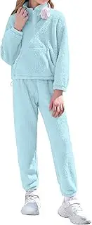 [ADIFUN] Girls Clothes Winter Fleece Quarter-zip Solid Color Sweatshirt With Sweatpants Girls Clothing Set Two Piece Outfits