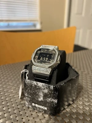 Casio G-Shock DW-5600SKC-1DR Custom Iced Bezel Silver Mod Camouflage Translucent