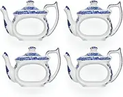[Spode] Blue Italian Teapot Napkin Rings Set of 4, Ceramic Napkin Rings, 2.5-Inch Blue and White Designed Napkin Holder for Entertaining, Table Decorations, or Gift